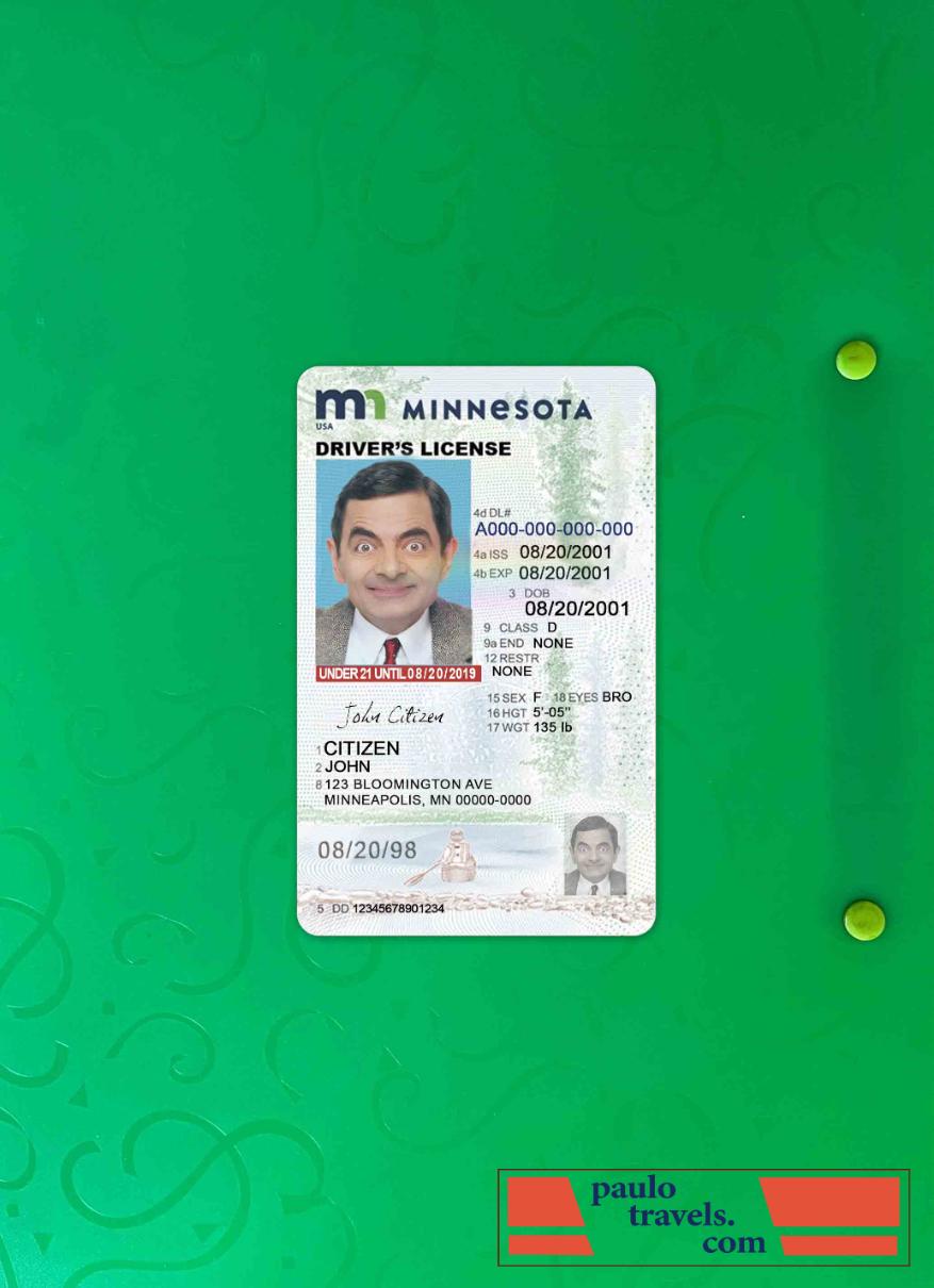 USA Minnesota driving license under 21 photolook FRONT PSD template